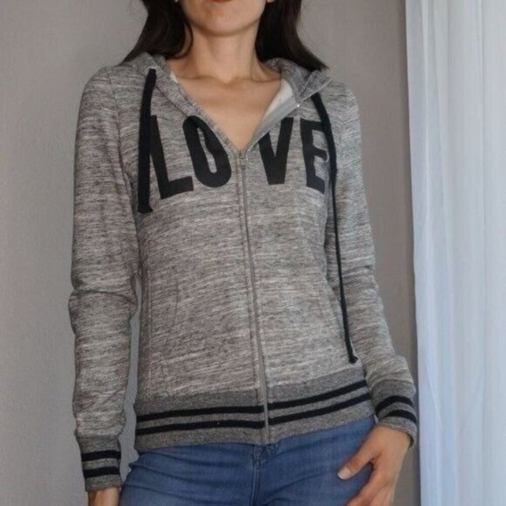 Gray "Love" Zippered Hoodie Size S